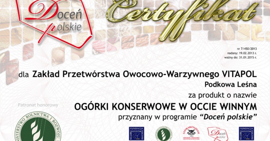 Certyfikatem „Doceń polskie” nagrodzono 450 produktów Certyfikatem „Doceń polskie” nagrodzono 450 produktów