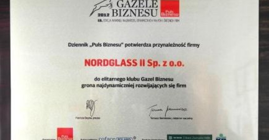Gazela Biznesu 2012 dla firmy NordGlass II Sp. z o.o. Gazela Biznesu 2012 dla firmy NordGlass II Sp. z o.o.